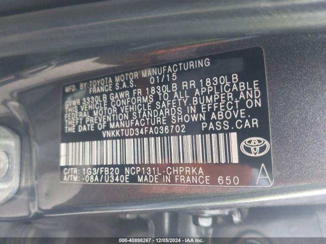 VNKKTUD34FA036702 Toyota YARIS LE