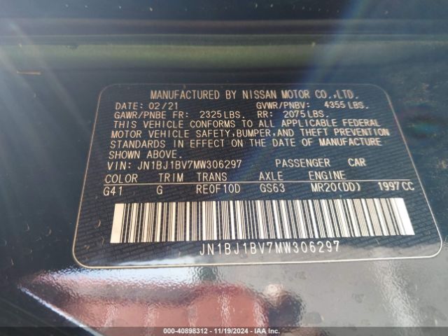 JN1BJ1BV7MW306297 Nissan Rogue Sport Sv Fwd Xtronic Cvt