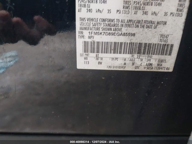 Ford EXPLORER XLT 2014 1FM5K7D89EGA85598 Image 9