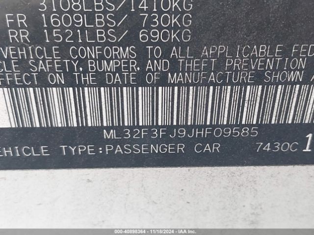 ML32F3FJ9JHF09585 Mitsubishi Mirage G4 Es