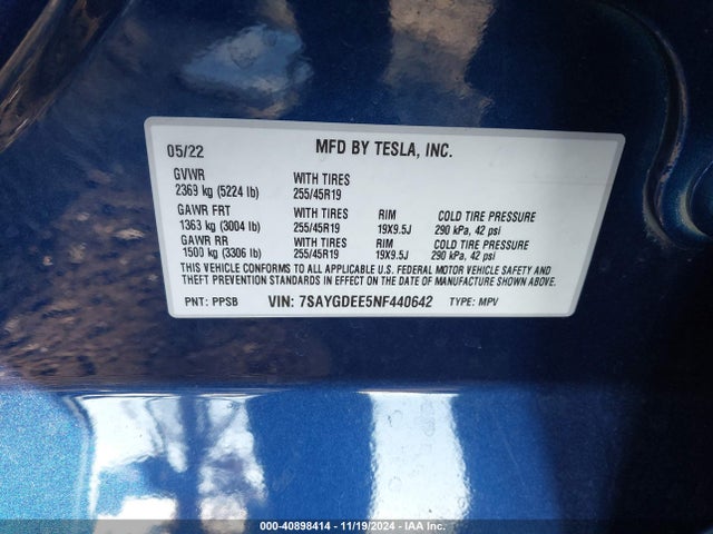 2022 TESLA MODEL Y 7SAYGDEE5NF440642 Photo 8