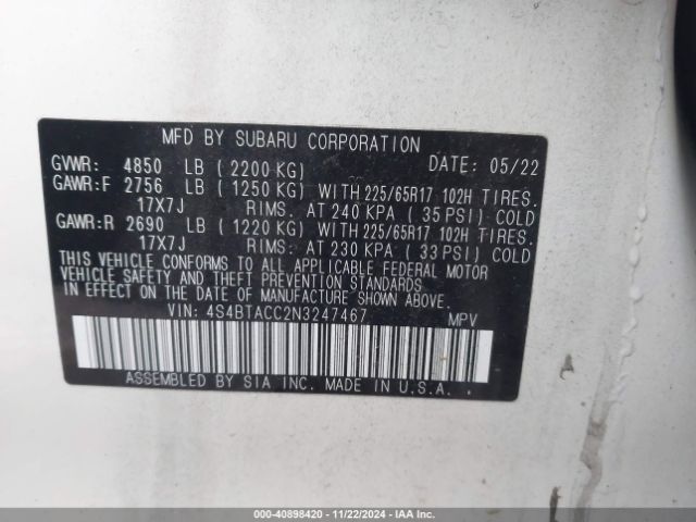 4S4BTACC2N3247467 Subaru Outback Premium