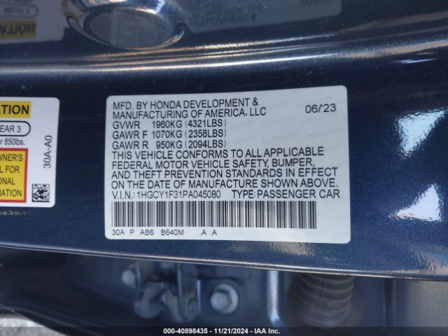 1HGCY1F31PA045080 Honda ACCORD EX