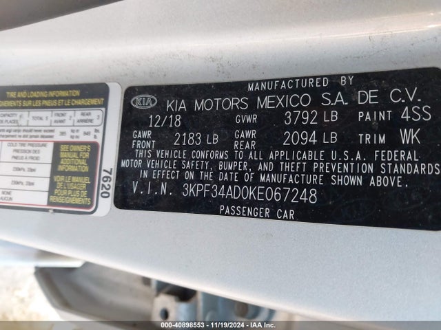 KIA FORTE S 2019 3KPF34AD0KE067248 Image 9