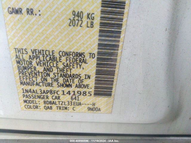 Nissan Altima 2.5 Sl 2015 1N4AL3AP8FC141985 Image 9