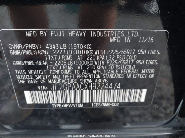 JF2GPAACXH9224474 Subaru Crosstrek 2.0i