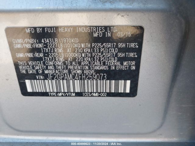 JF2GPAMC4FH259073 Subaru Xv Crosstrek 2.0i Limited