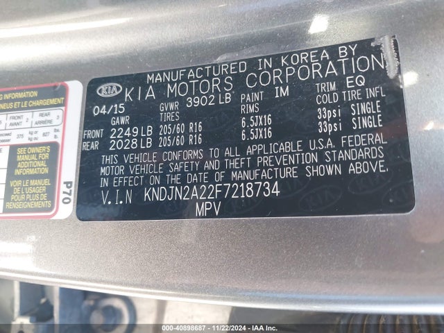 KIA Soul 2015 KNDJN2A22F7218734 Image 9