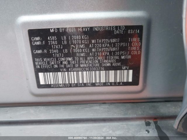 4S4BRBCC9E3303716 Subaru Outback 2.5i Premium
