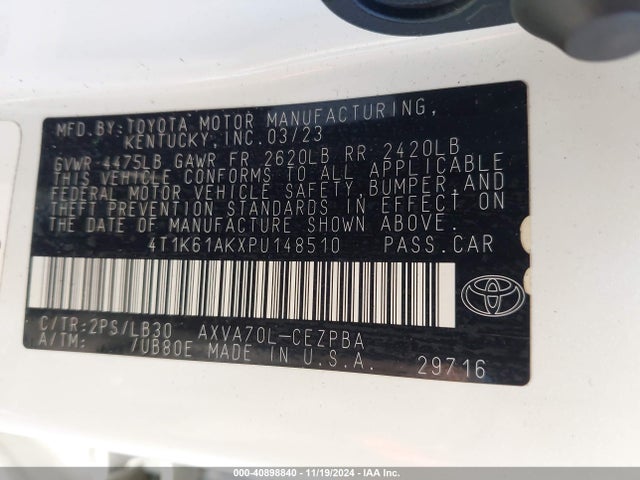 4T1K61AKXPU148510 Toyota CAMRY XSE