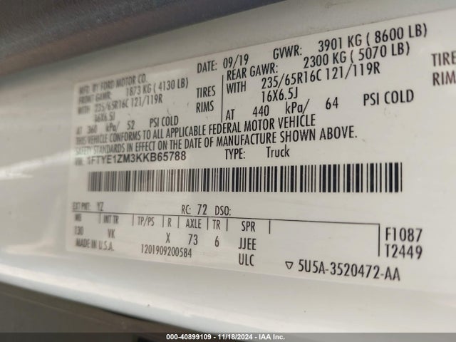 1FTYE1ZM3KKB65788 Ford Transit-150