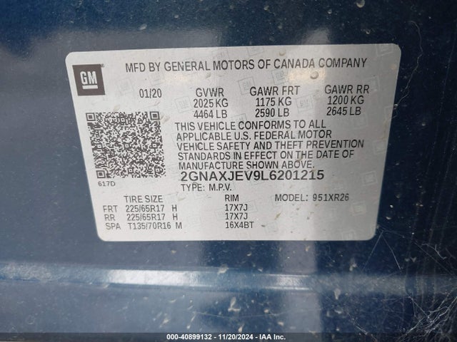 Chevrolet Equinox Fwd 2fl 2020 2GNAXJEV9L6201215 Image 9