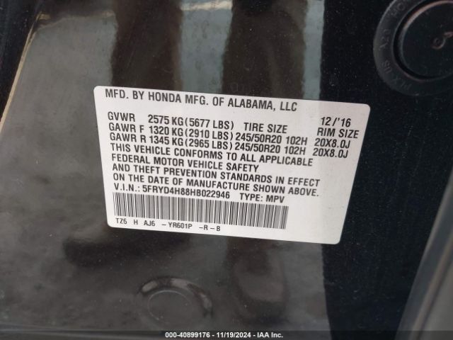 5FRYD4H88HB022946 Acura Mdx Advance Package