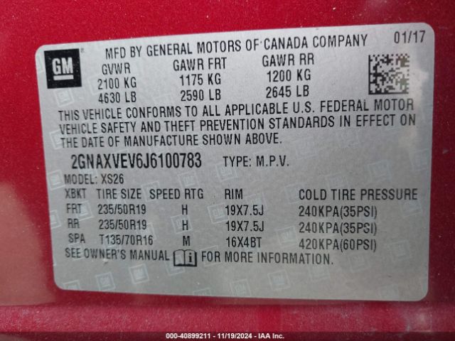 2GNAXVEV6J6100783 Chevrolet Equinox Premier
