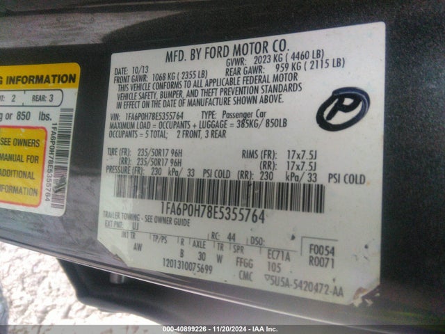 Ford FUSION SE 2014 1FA6P0H78E5355764 Image 9