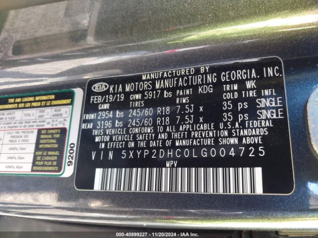 5XYP2DHC0LG004725 KIA Telluride Lx