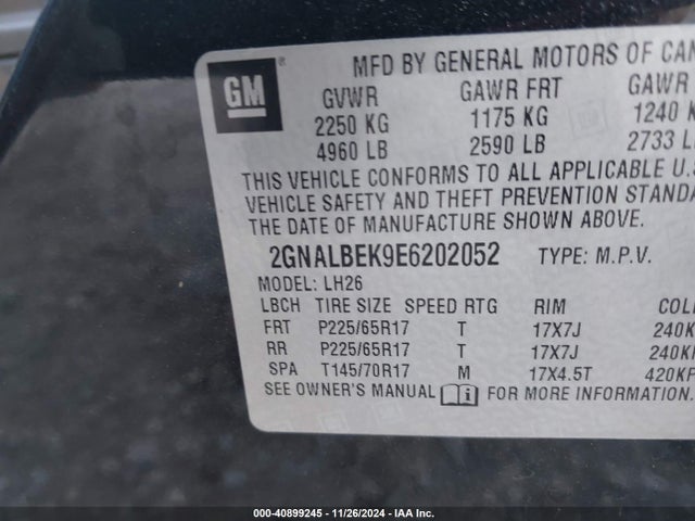 Chevrolet EQUINOX 1LT 2014 2GNALBEK9E6202052 Image 9