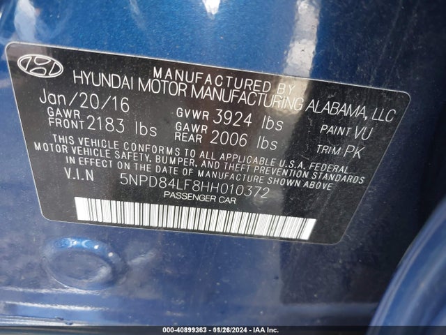 5NPD84LF8HH010372 Hyundai ELANTRA SE