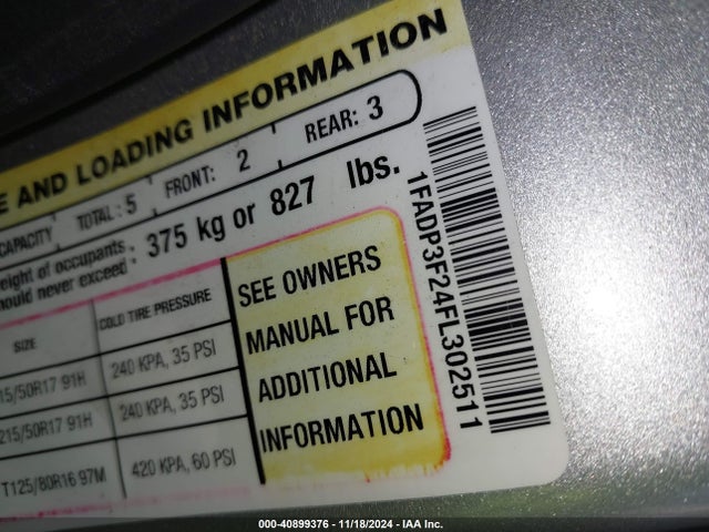 Ford FOCUS SE 2015 1FADP3F24FL302511 Image 9