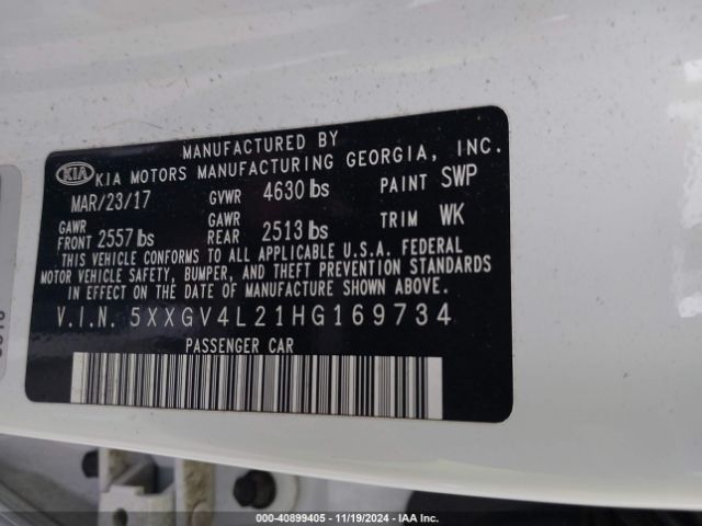 5XXGV4L21HG169734 KIA Optima Sxl Turbo