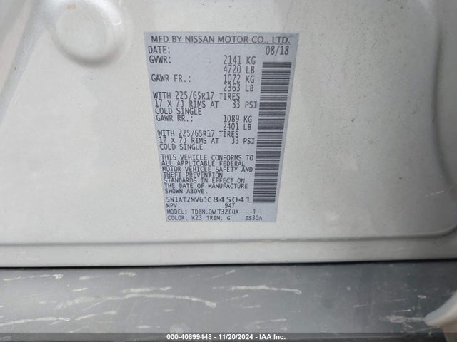 Nissan ROGUE SV 2018 5N1AT2MV6JC845041 Image 9