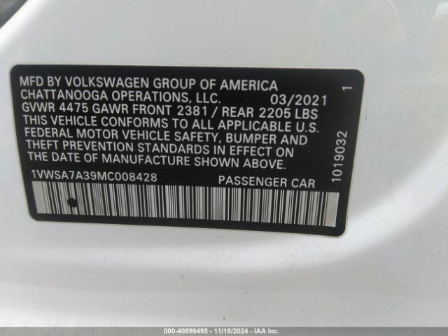 1VWSA7A39MC008428 Volkswagen Passat 2.0t Se