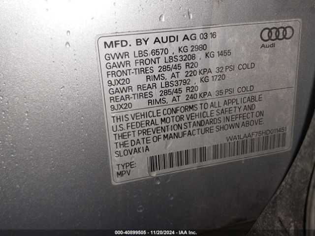 WA1LAAF75HD011451 Audi Q7 3.0t Premium