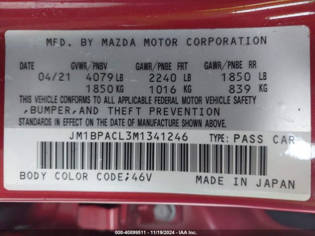 JM1BPACL3M1341246 Mazda Mazda3 Preferred