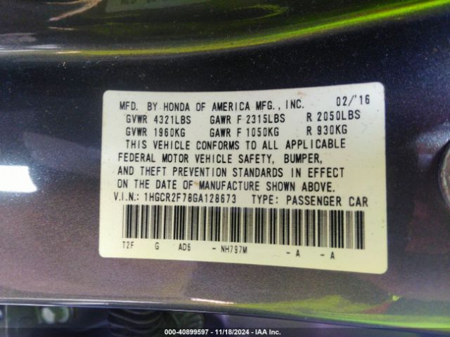 1HGCR2F78GA128673 Honda ACCORD EX