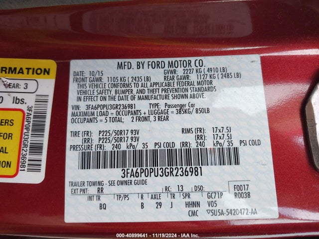 3FA6P0PU3GR236981 Ford Fusion Energi Se Luxury