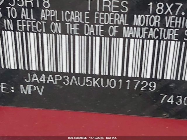 JA4AP3AU5KU011729 Mitsubishi Outlander Sport 2.0 Es/2.0 Le/2.0 Sp