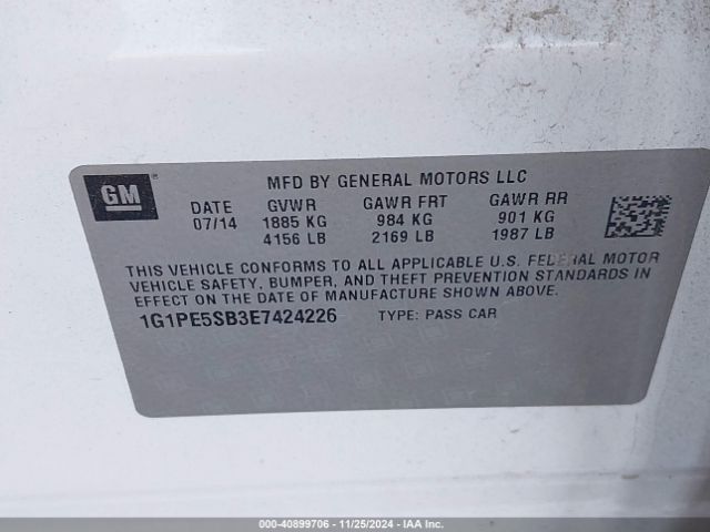 1G1PE5SB3E7424226 Chevrolet Cruze 2lt Auto