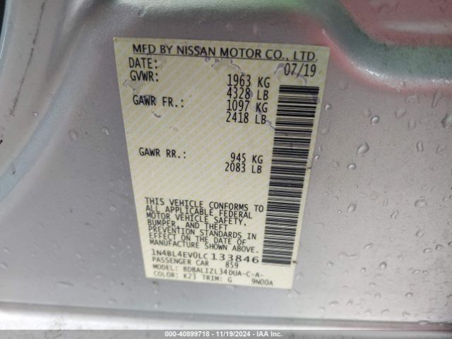 1N4BL4EV0LC133846 Nissan Altima Sl Fwd