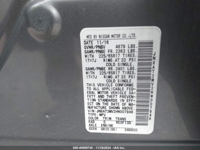 JN8AT2MV2HW007946 Nissan ROGUE S