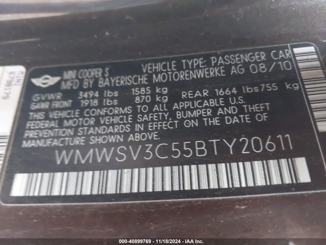 2011 MINI COOPER S WMWSV3C55BTY20611 Photo 8