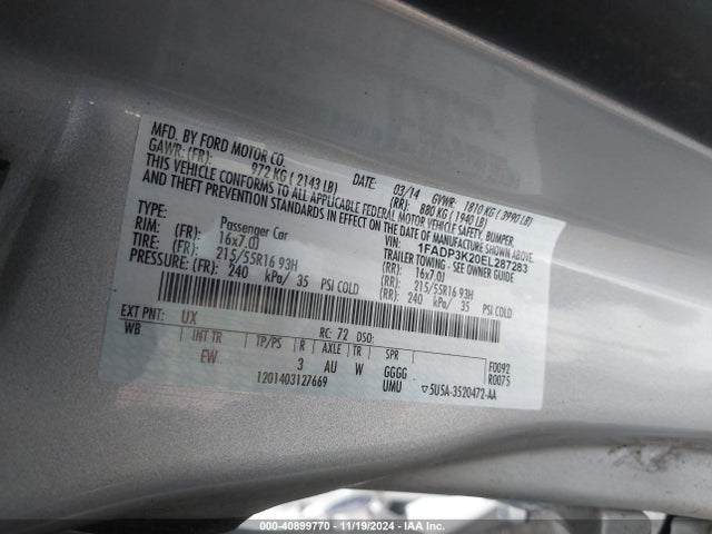 Ford FOCUS SE 2014 1FADP3K20EL287283 Image 9