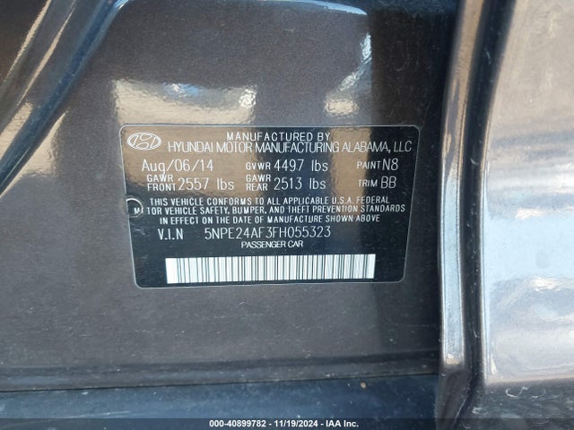 Hyundai SONATA SE 2015 5NPE24AF3FH055323 Image 9