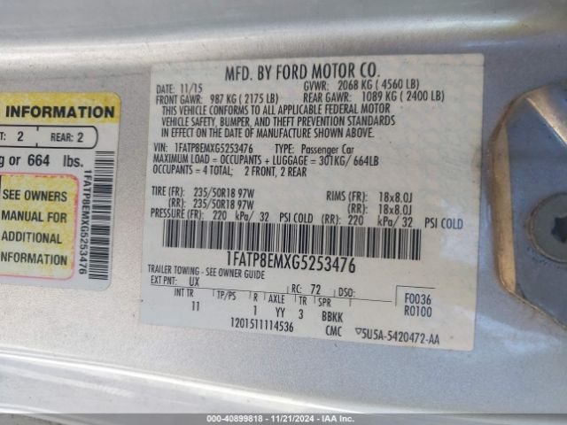 1FATP8EMXG5253476 Ford Mustang V6