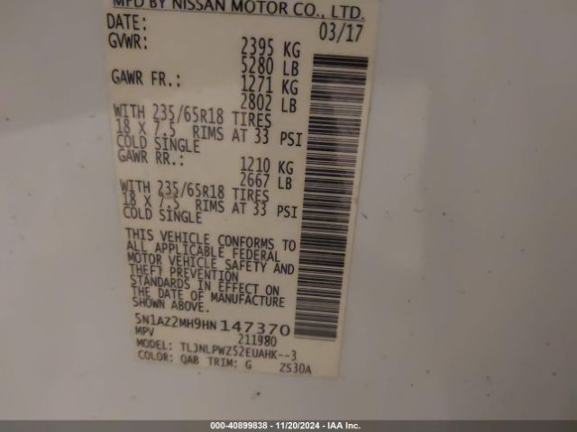5N1AZ2MH9HN147370 Nissan MURANO S