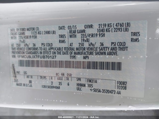 Ford Escape Titanium 2015 1FMCU9JX7FUB70127 Image 9