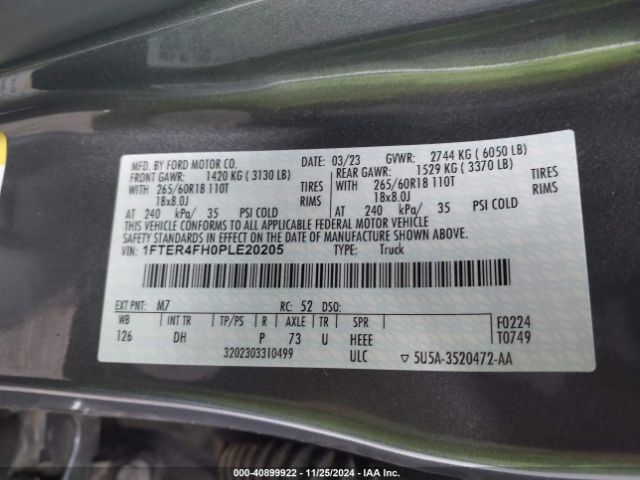 1FTER4FH0PLE20205 Ford Ranger Lariat