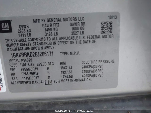 1GKKRRKD2EJ206171 GMC Acadia Slt-1