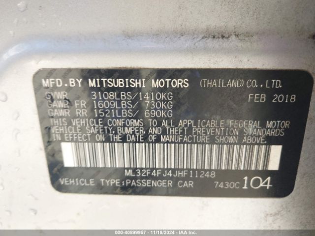 ML32F4FJ4JHF11248 Mitsubishi Mirage G4 Se