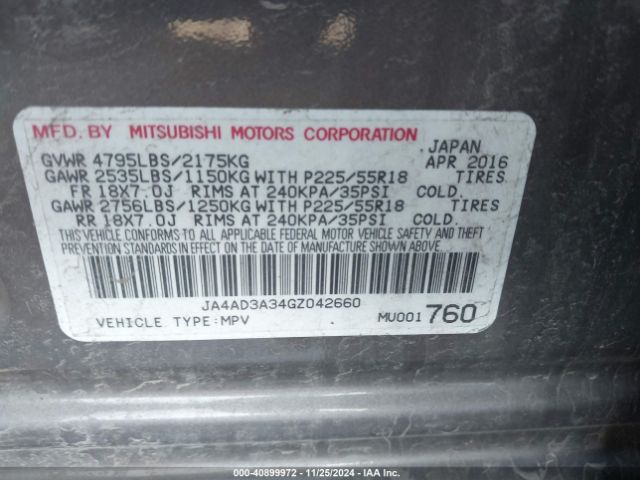 JA4AD3A34GZ042660 Mitsubishi Outlander Se