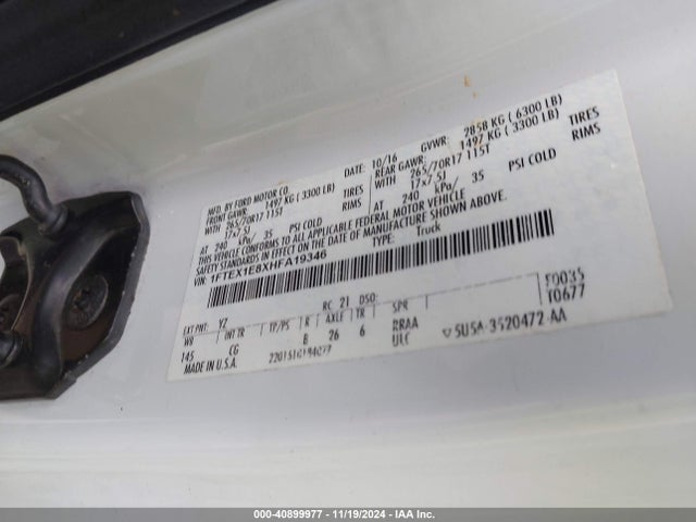 Ford F-150 Xl 2017 1FTEX1E8XHFA19346 Image 9