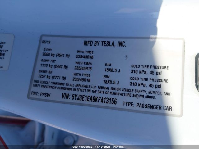 2019 TESLA MODEL 3 5YJ3E1EA9KF413156 Photo 8