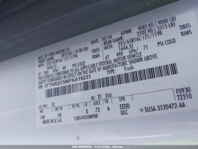 Ford Transit-250 2015 1FTNR2CM9FKA19231 Image 9
