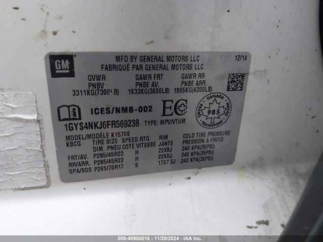 1GYS4NKJ6FR569238 Cadillac Escalade Premium