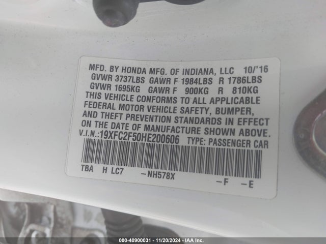 Honda Civic Lx 2017 19XFC2F50HE200606 Image 9