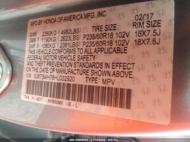 5J8TB4H78HL032920 Acura Rdx Advance Package